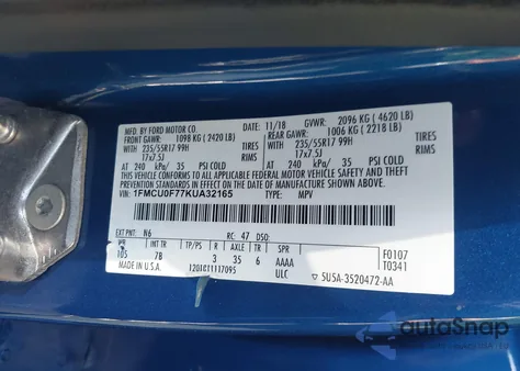 2019 Ford Escape S z USA, uszkodzony, nr VIN 1FMCU0F77KUA32165